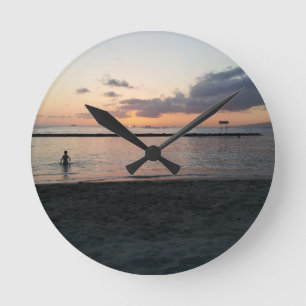Horloge Ronde Soirée Sunset Plage tropicale Waikiki Oahu Hawaii