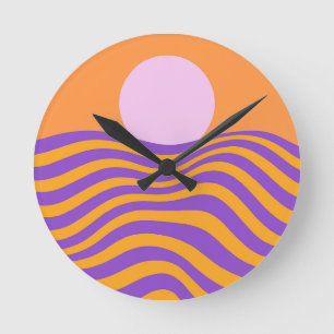 Horloge Ronde Soleil psychédélique et vagues ondulantes1