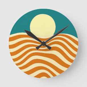Horloge Ronde Soleil psychédélique et vagues ondulantes2