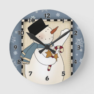 Horloge Ronde Souhaits de bonhomme de neige d'hiver de Noël