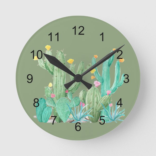 Horloge Ronde Southwest Cactus Cacti Watercolor Pretty Succulent (Recto)