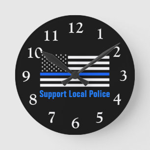 Horloge Ronde Soutien Police locale Ligne Bleue Mince