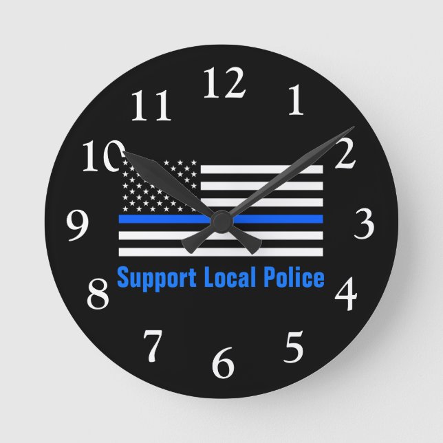 Horloge Ronde Soutien Police locale Ligne Bleue Mince (Recto)