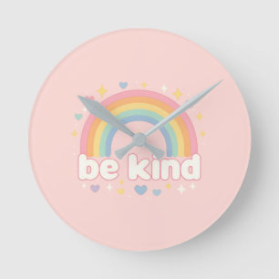 Horloge Ronde Soyez Gentil – Arc-en-Ciel Pastel Positivité