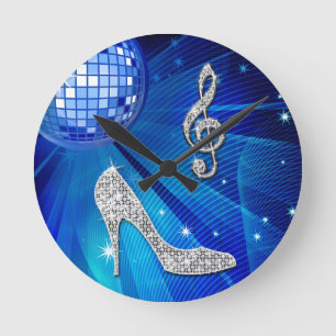 Horloge Ronde Sparkly Blue/Silver Music Note & Stiletto Heel