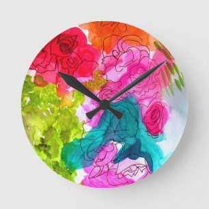 Horloge Ronde Spring Flowers watercolour abstract