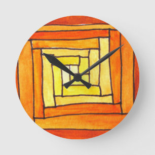 Horloge Ronde square art Deco yellow retro pattern