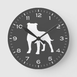 Horloge Ronde Staffordshire Bull Terrier Chien Silhouette Staff