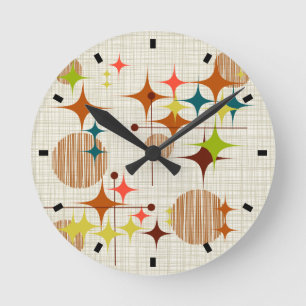 Horloge Ronde Starbursts et Globes modernes du milieu du siècle
