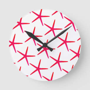 Horloge Ronde Starfish Motifs Plage Rose Rouge Blanc Cute Girl