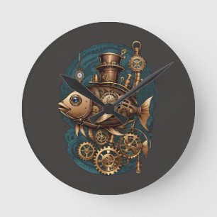 Horloge Ronde Steampunk Poisson Vintage style rétro