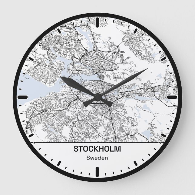 Horloge Ronde Stockholm Clock City Line Art Große Wanduhr (Vorderseite)