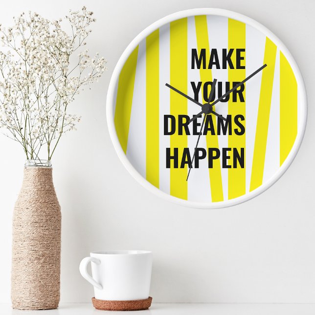 Horloge Ronde Stripes Jaunes Modernes & Faites Votre Rêve (Créateur téléchargé)