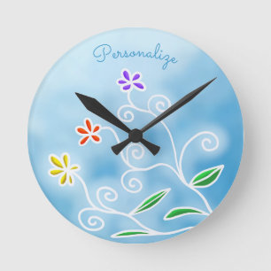 Horloge Ronde Stylish & Decorative Three Flowers Artwork