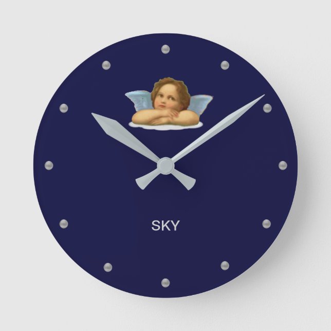 Horloge Ronde Stylish Raphael Cherub on Navy Blue (Recto)