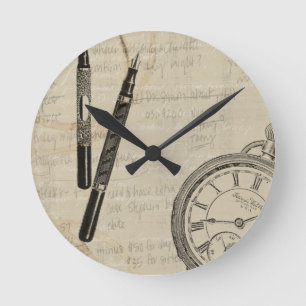 Horloge Ronde Stylos de fontaine et Watchface avec des notes