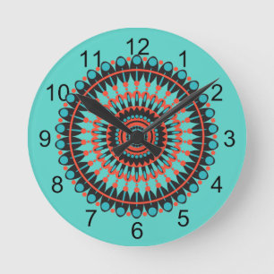 Horloge Ronde Sud-Ouest Turquoise BOHO Mandala