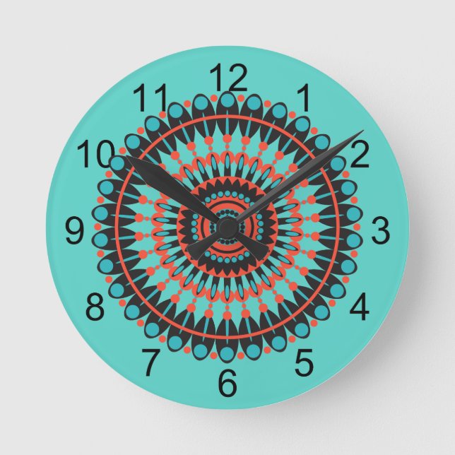 Horloge Ronde Sud-Ouest Turquoise BOHO Mandala (Recto)