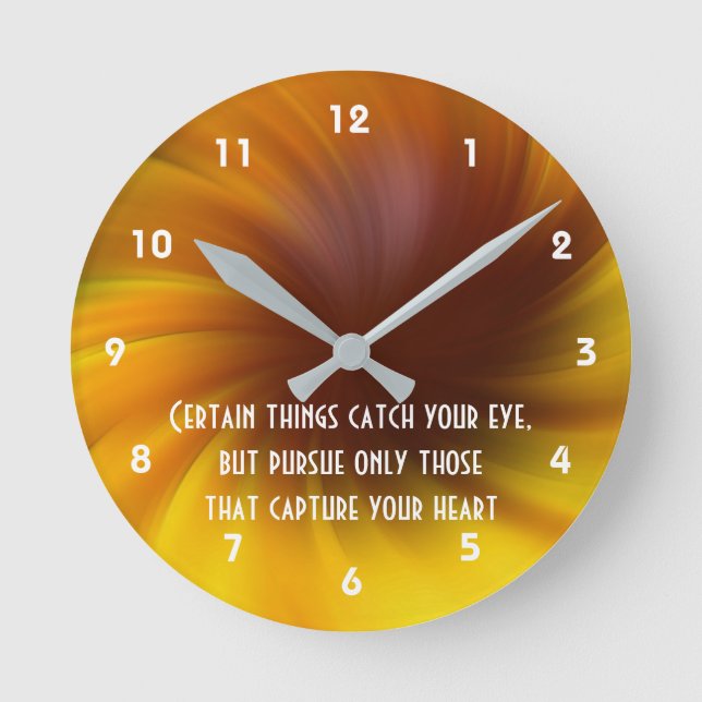 Horloge Ronde Suivez Votre Coeur Jaune Fils Inspirationnel  (Recto)