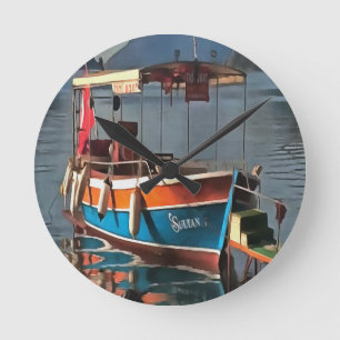 Horloge Ronde Sultan Taxi Bateau Marmaris Art Nautique
