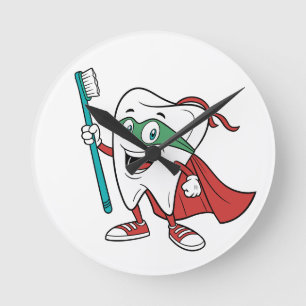 Horloge Ronde Super Tooth Hero Clinique dentaire amusante