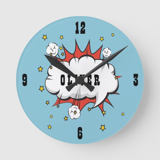 Horloge Ronde Superhero Comic Speech Bubble Boy Name (Recto)