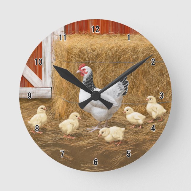Horloge Ronde Sussex Chicken Mama Hen et Chicks (Recto)