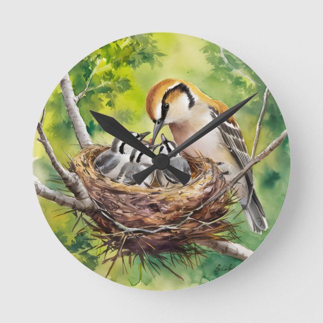 Horloge Ronde Sweet bird nest painting (Recto)