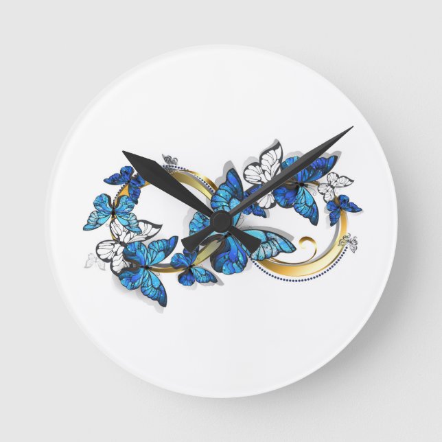 Horloge Ronde Symbol Infinity of Blue Morpho Butterflies (Recto)