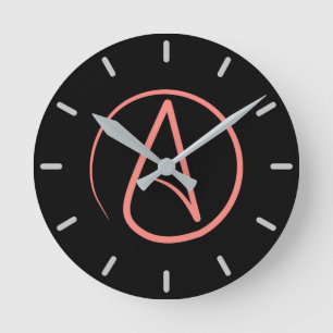 Horloge Ronde Symbole athée : corail sur noir