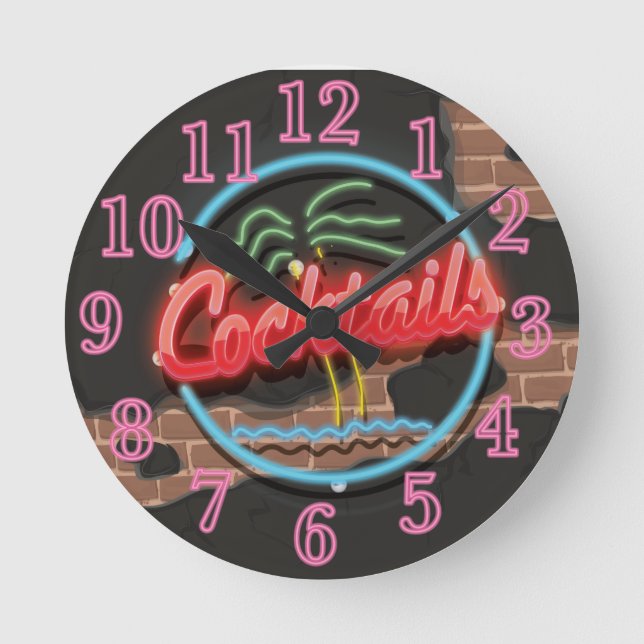 Horloge Ronde Symbole Cocktails Nightclub Neon (Recto)