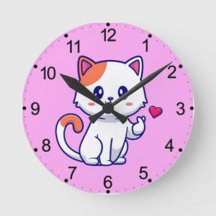 Horloge Ronde Symbole de chat mignon en amour main-57577