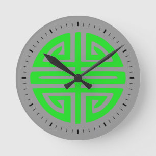 Horloge Ronde symbole de prospérité chinois vert