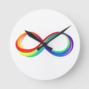 Horloge Ronde Symbole d'infinité arc-en-ciel stratifié