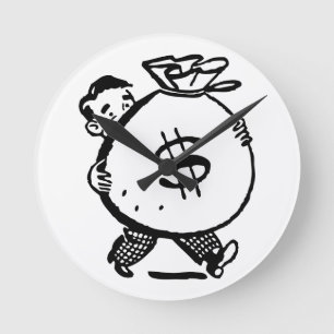 Horloge Ronde Symbole dollar de transport de sac d'argent