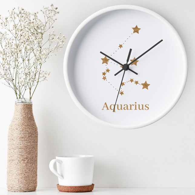 Horloge Ronde Symbole moderne Zodiac Gold Aquarius | Air de l'él (Créateur téléchargé)
