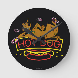 Horloge Ronde Symbole néo-chien de Scooby Doo Hot Dog