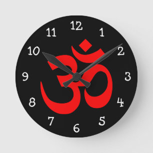 Horloge Ronde Symbole Om noir et rouge