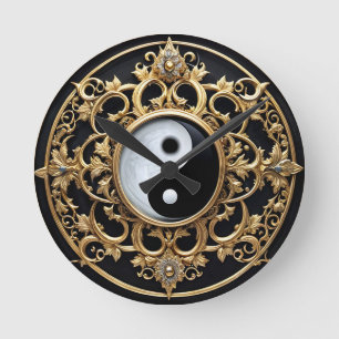Horloge Ronde Symbole Yin Yang noir et blanc