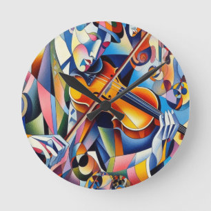 Horloge Ronde Symphonie vibrante : Art abstrait de violoniste