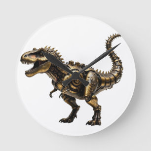 Horloge Ronde T-Rex Mech Steampunk – Bête Dino en laiton