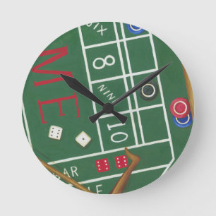 Horloge Ronde Table Casino Craps avec chips et dés
