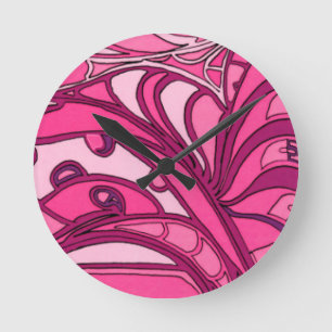Horloge Ronde Tableau Abstrait à panneau rose