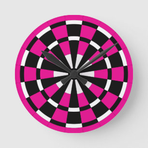 Horloge Ronde Tableau noir blanc et rose