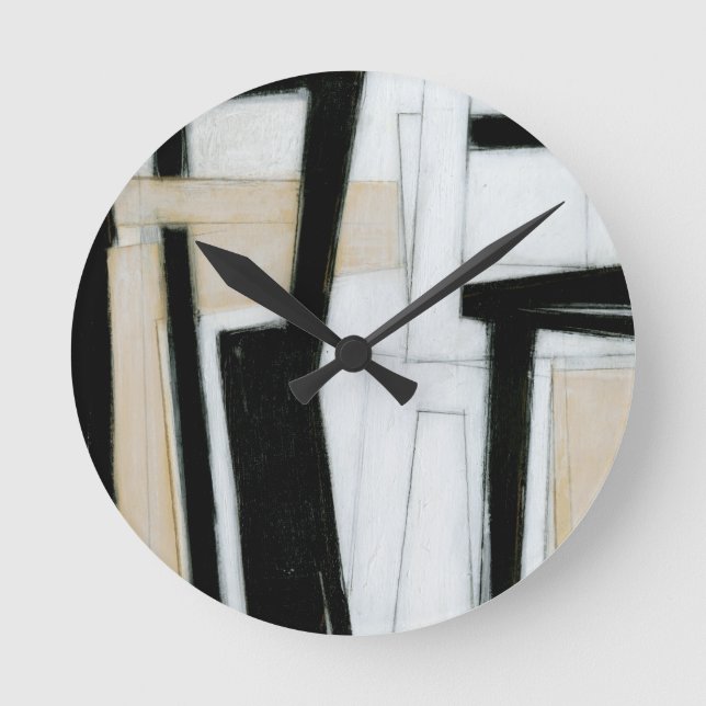 Horloge Ronde Tableau noir et blanc Abstrait (Recto)