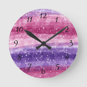 Horloge Ronde Tacheté de violet et de rose  