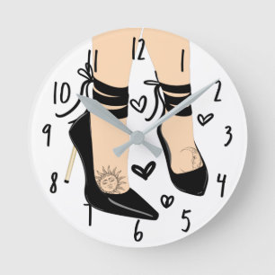 Horloge Ronde Talons hauts à lanières noires Chic Fille soleil l