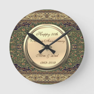 Horloge Ronde Tapis Persan Diamant 50e Anniversaire de Mariage