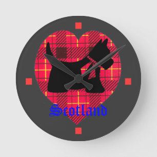 Horloge Ronde Tartan Heart & Scottie Dog Wall Clock