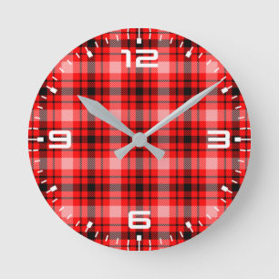 Horloge Ronde Tartan noir rouge À damiers Motif plaid-24899